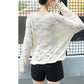 Spring and Autumn Style Hollow Loose Knit Sweater Women V-neck Slim-fit Warm Sweater Long-sleeved Pullover Casual Top