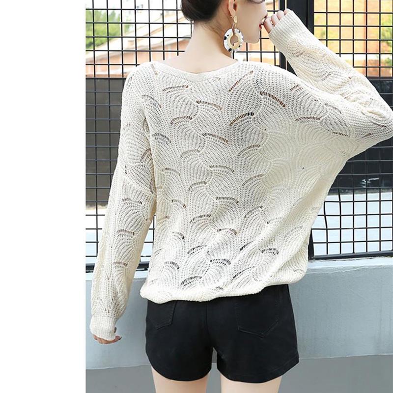 Spring and Autumn Style Hollow Loose Knit Sweater Women V-neck Slim-fit Warm Sweater Long-sleeved Pullover Casual Top