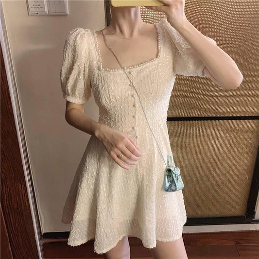 Elegant Flower Pearl Short Dress Women Sexy Spaghetti Strap Summer Sundress Female Short Beach Dress