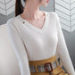 Women's V-Neck Knit Sweater Fashion Slim Solid Color Sweater Outer Wear Pullover