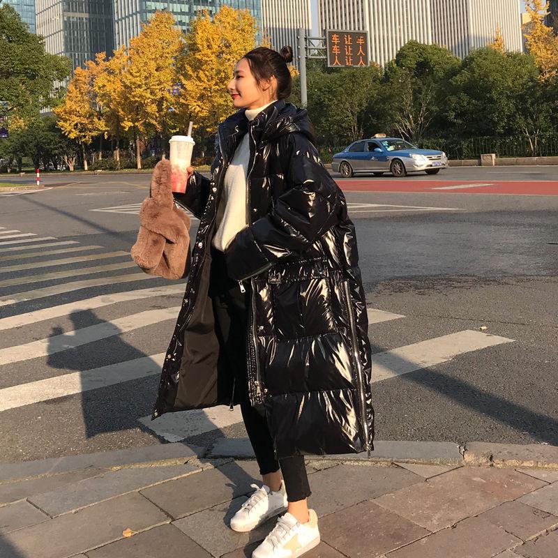 Autumn and Winter Bright Face Hooded Stand-collar Cotton-padded Jacket Bread Coat Loose Thick Mid-length Coat Winter Warm Jacket Women