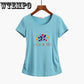 Women T-shirt  Letters Print Slogan tshirts Cotton Round Neck Short Sleeve Casual Plus Size Tops