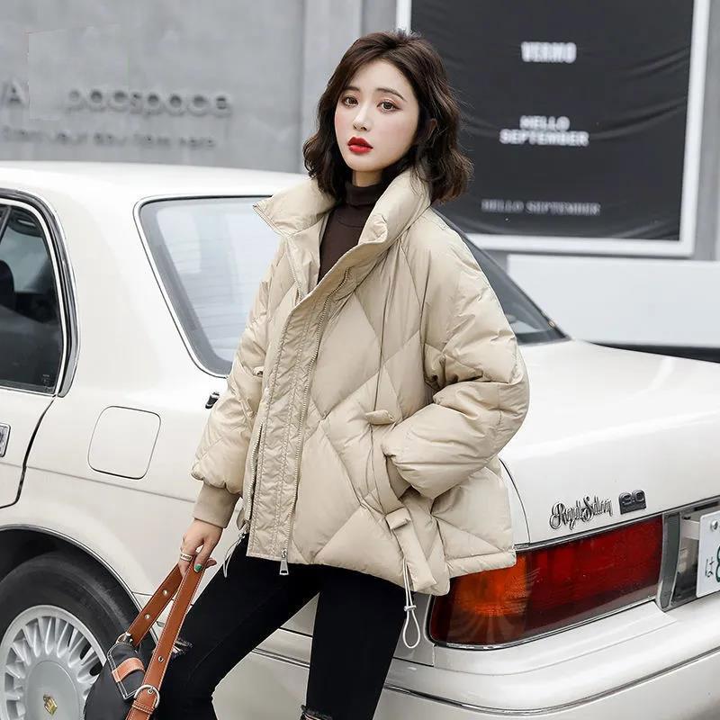 Down Jacket Women's Casual All-match White Velvet Stand-up Collar Jacket To Keep Warm
