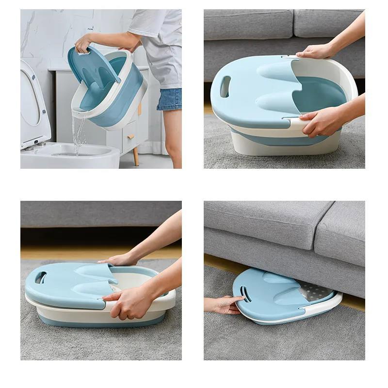 Household Folding Foot Bath Barrel for Children with Lid Foot Bath Barrel Heightening Massage Foot Barrel Plastic Foot Basin Dormitory Health