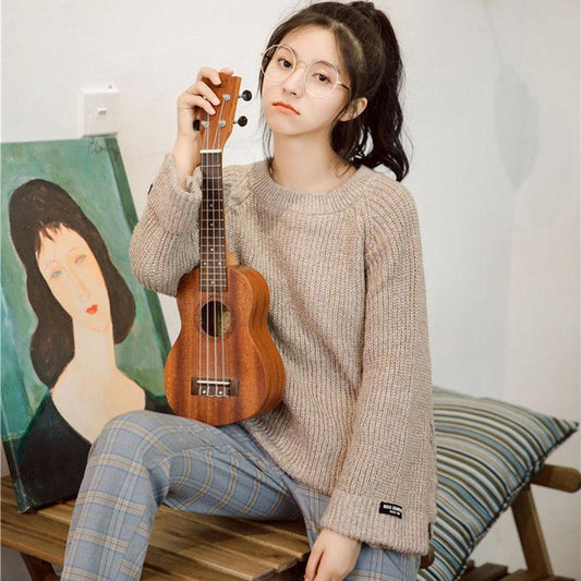 Autumn European and American Style Sweater Fashion Casual Knitted Sweater Loose and Versatile Young Women's Top