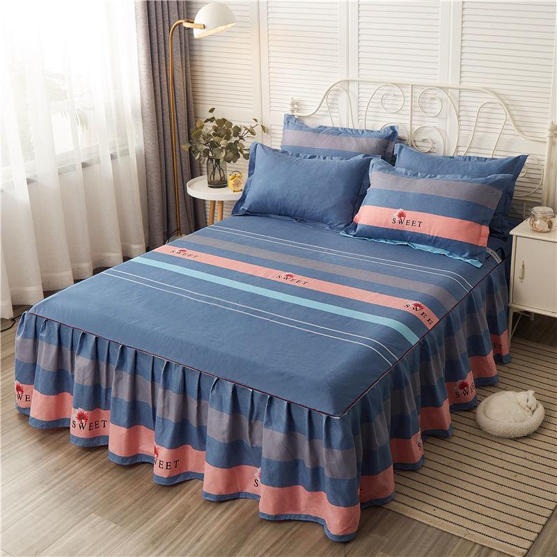 Quilted Bed Bed Skirt and Cover Protector Simple Solid Color Non-slip Dustproof Bed Cover Sheet