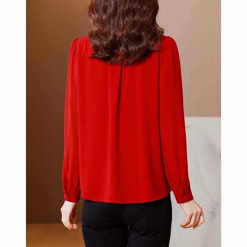 Rhinestone Chiffon Shirt Women's Long-sleeved Shirts Spring and Autumn Solid Color Lapel Mesh Blouse Temperament Button Up Lantern Sleeves Casual Tops