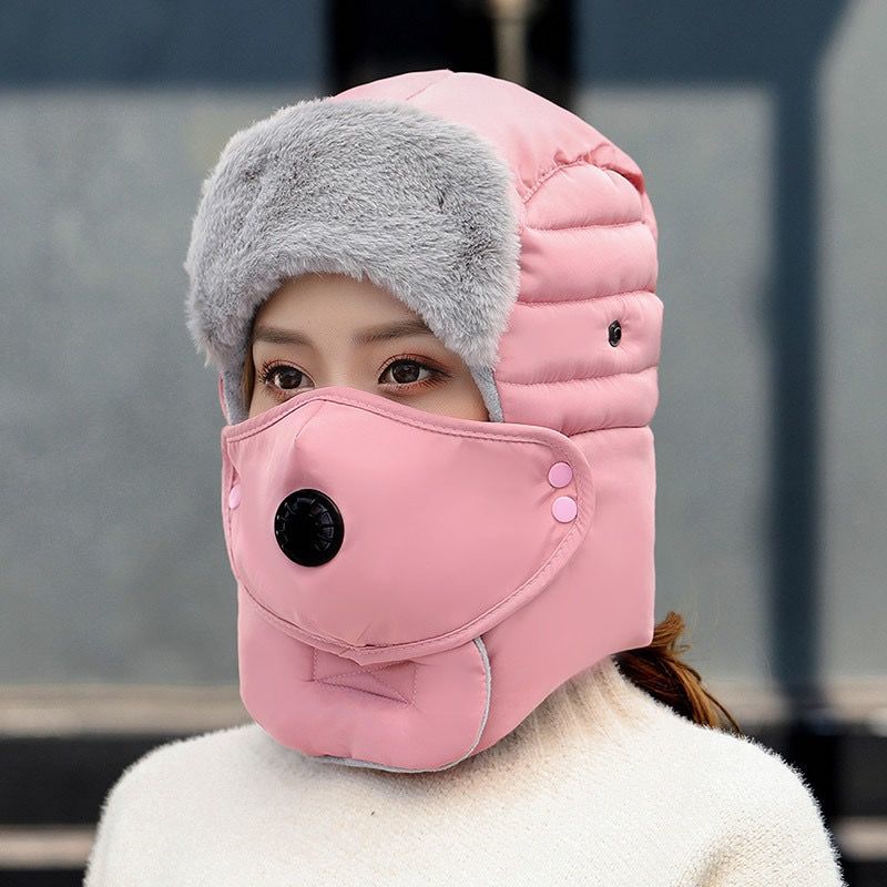 Hat Female Winter Cycling Windproof and Cold-proof Lei Feng Hat Male Thickened Warm Ear Protection Eye Protection Eye Breathing Hole Hat