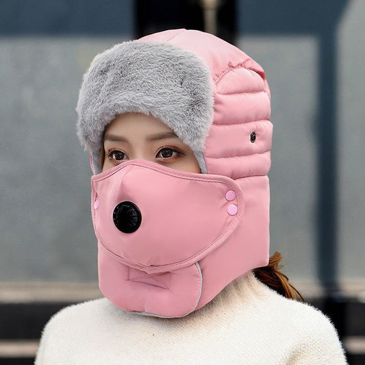 Hat Female Winter Cycling Windproof and Cold-proof Lei Feng Hat Male Thickened Warm Ear Protection Eye Protection Eye Breathing Hole Hat
