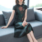 Middle-aged Mother Cheongsam Dress Female Long Summer High-end Retro Cover Belly Chinese Style Simulation Silk Skirt