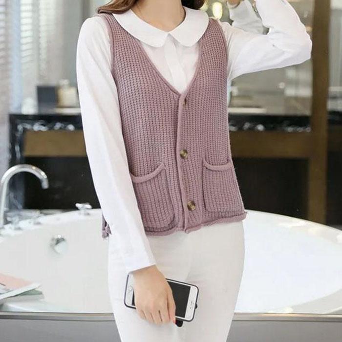V-neck Waistcoat Fashion Vest Spring and Autumn Loose Knit Cardigan All-match Short Fashion Top