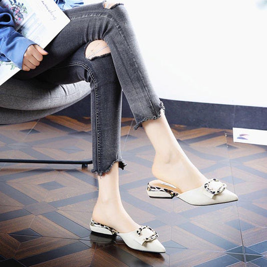 35-39 Summer Women All-match Shiny Slippers Outdoor Diamond High Heels Bohemian Beach Wear-resistant Non-slip Office Lady Pointed Sandals