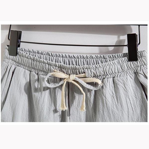 Men's Summer Linen Ninth Pants Loose Straight Casual Trousers Thin Cotton Linen Pants Youth Sweatpants Adjustable Elastic Waist Pants