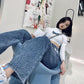 Spring  Autumn Plus Size Loose Woven Denim Wide-leg Trousers   Straight Thin High-waist Casual Mopping Pants Women