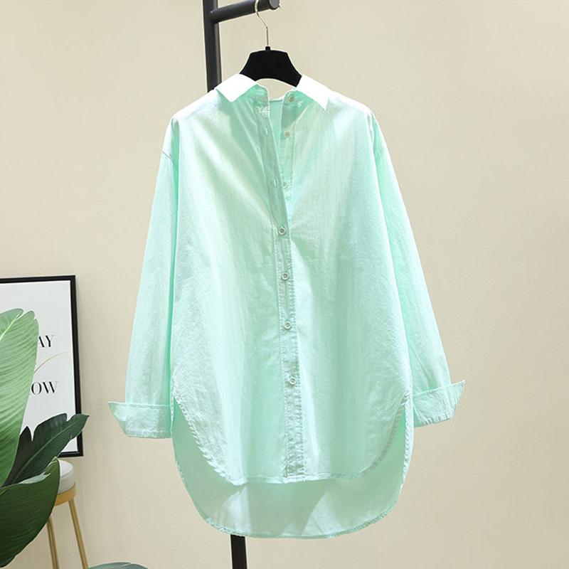 Women's Cotton Shirt with Long Sleeves and Loose Design The Fabric Is Soft Breathable and Sweat-absorbing Solid Color Shirt