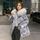 Winter Hooded Down Jacket Women Bright Face Mid-length Large Fur Collar White Duck Down Thick Coat