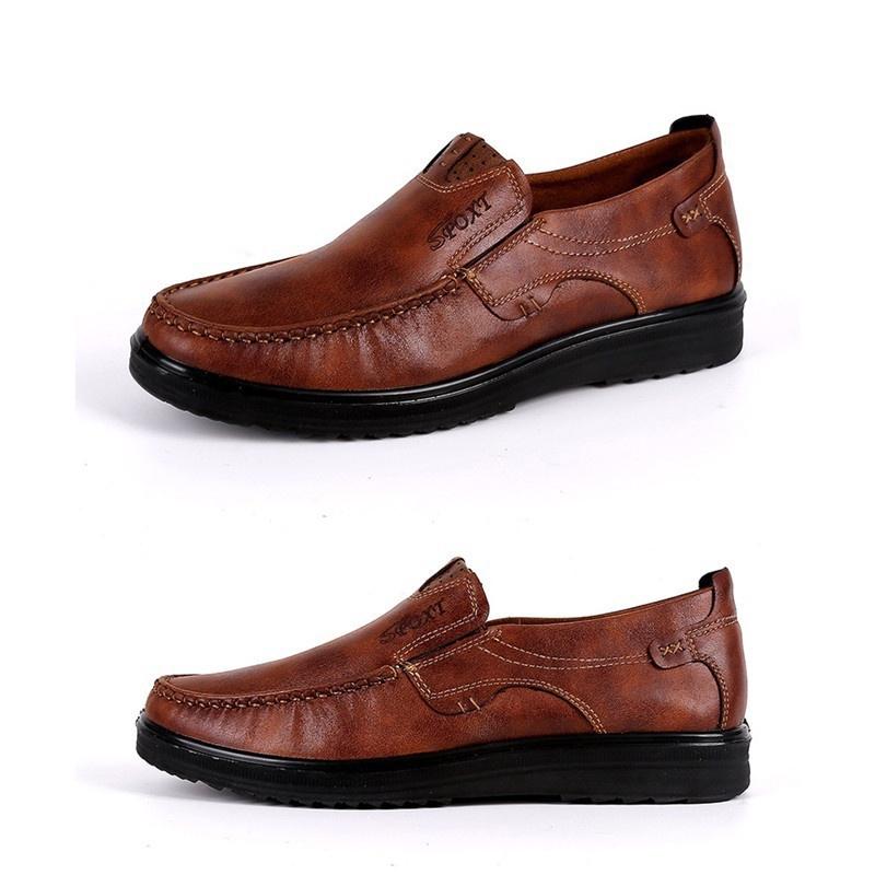 Men's Casual Genuine Leather Shoes Breathable Comfortable Men's Loafers Business Oxford Leather Flats Shoes Breathable Dad Shoes