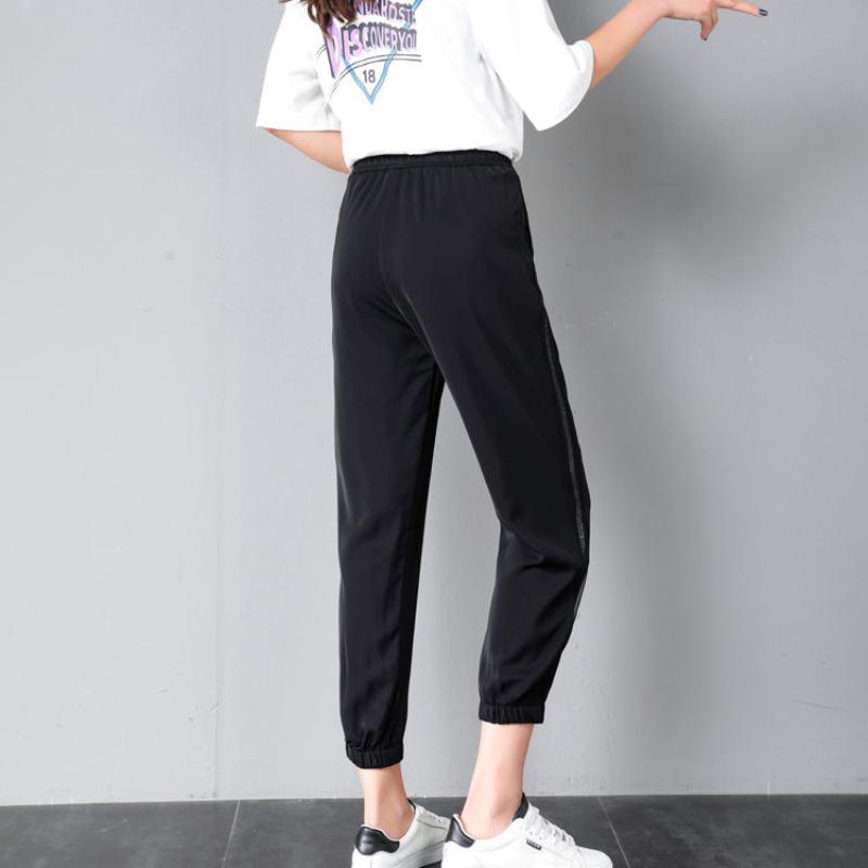 Women's Black Nine-point Sweatpants Summer Korean Version of Mesh High Waist Loose and Thin Cropped Harem Pants