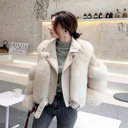 Ladies High Quality and Fashionable Temperament Full Leather High Imitation Fox Fur Jacket Loose Thin Fur Coat