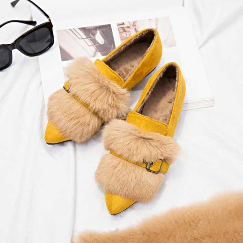 Autumn and Winter Plush Single Shoes Autumn Pointed Toe Plush Shoes Women's Winter Flat Shoes Peas Shoes Pedal Moccasins