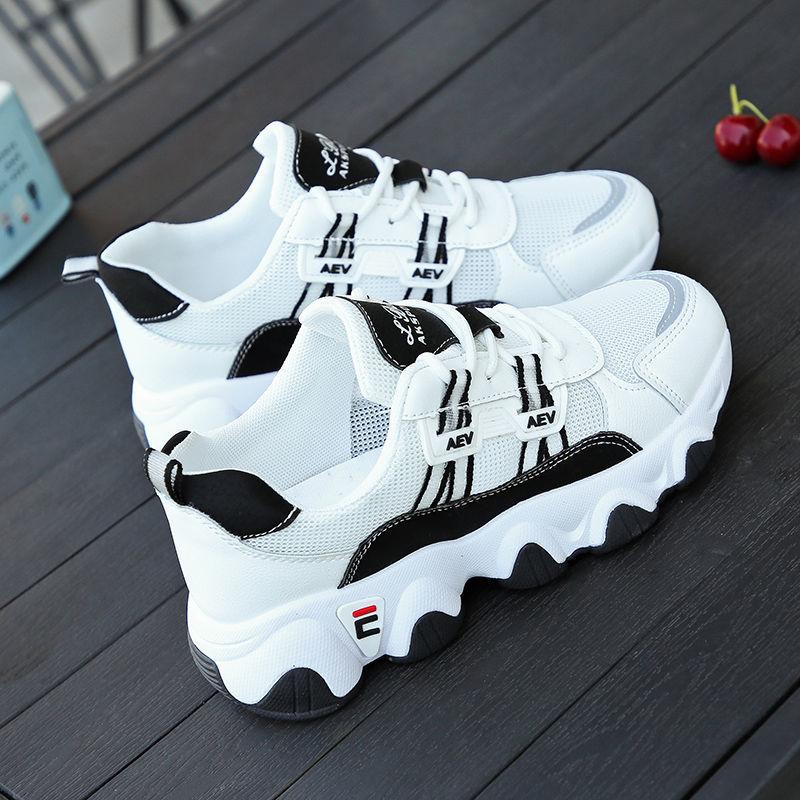 Spring Women's Shoes Sports Shoes Breathable Comfortable Non-slip Lightweight Korean Version  The White Shoes Female Students' Running Shoes