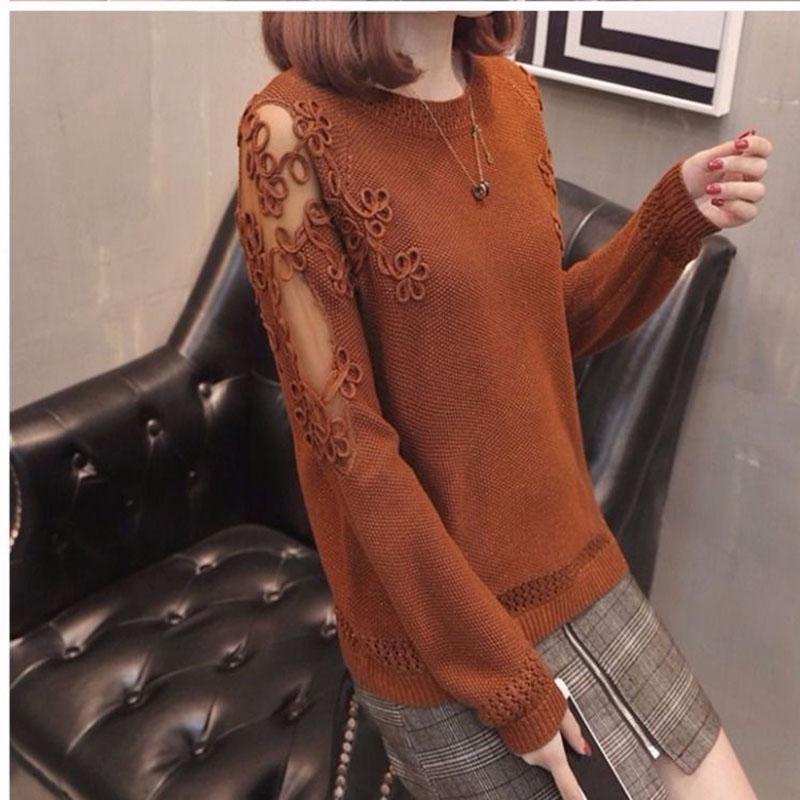 Spring and Autumn Hollow Base Shirt Loose Large Size Long Sleeve Top Fashion Simple Women's Sweater