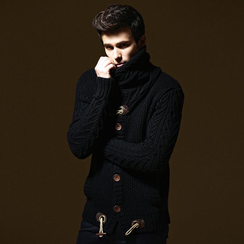 Plus Velvet Cold Warm Jacket Spring and Autumn Cardigan Sweater Men's Turtleneck Sweater Large Size