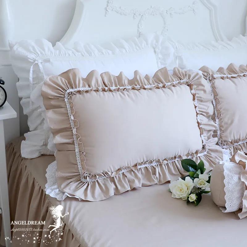 Two-pack Princess Lace Cotton Pillowcases Double Ruffle Pillowcases