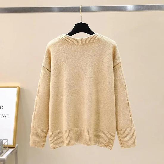 Autumn Winter Large Size Versatile Sweater Women's Loose Round Neck Long Sleeve Knitted Pullover