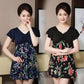 Women's Conservative Swimsuit V-Neck Pleated Collar Lotus Leaf Sleeves Flower Printed Beachwear Covers Belly Thin Loose Large Size Swimwear