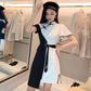 Pofulove Improved Cheongsam Dress Summer Women's Plus Size Dress Striped Irregular Dress Elegant