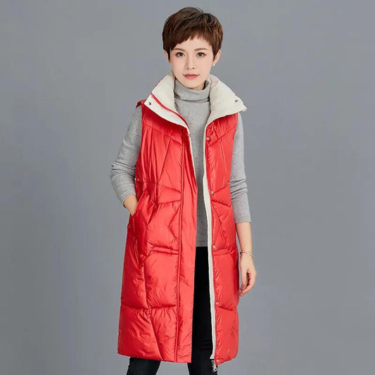 Cold-proof Vest Women's Mid-length Thickened Down Cotton Large Size Autumn and Winter Waistcoat