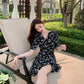 Women's Summer Dress V-neck Slim Floral A-line Skirt