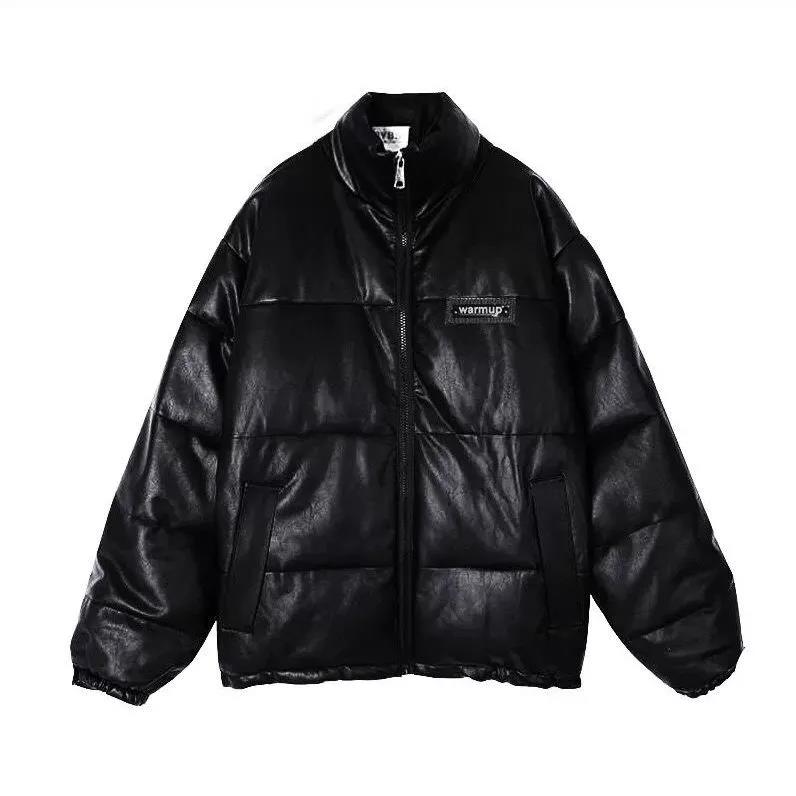 Winter Korean Style Jacket Super Shiny PU Leather Loose Thick Padded Coat Cotton Jacket Women