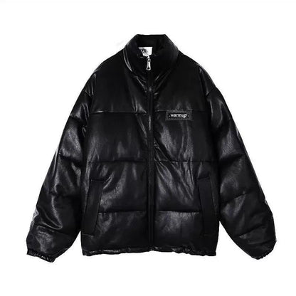 Winter Korean Style Jacket Super Shiny PU Leather Loose Thick Padded Coat Cotton Jacket Women