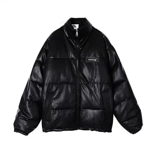 Winter Korean Style Jacket Super Shiny PU Leather Loose Thick Padded Coat Cotton Jacket Women