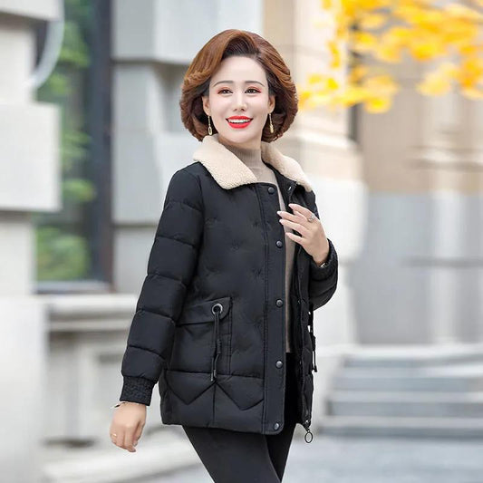 Mom's Winter Padded Jacket, Short and Velvet Padded Jacket, Middle-aged Women's Cotton-padded Jacket