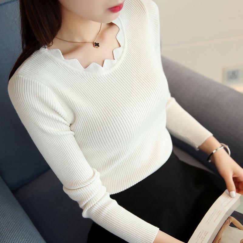 Pofulove Medium Thick Sweater Bottoming Shirt Long Sleeve Autumn Winter Pullover Slim Sweaters