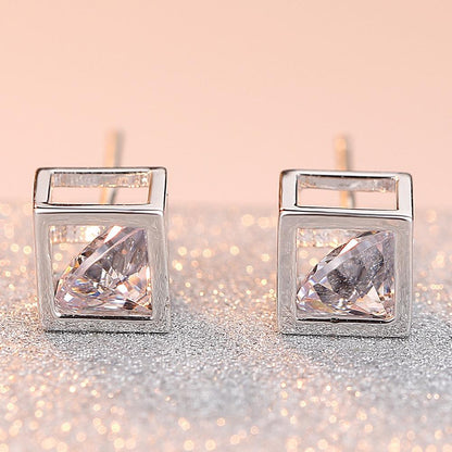 Simple Alloy Cube Zircon Stud Earrings Elegant Clear Zircon Stud Earrings for Women Girl Jewelry