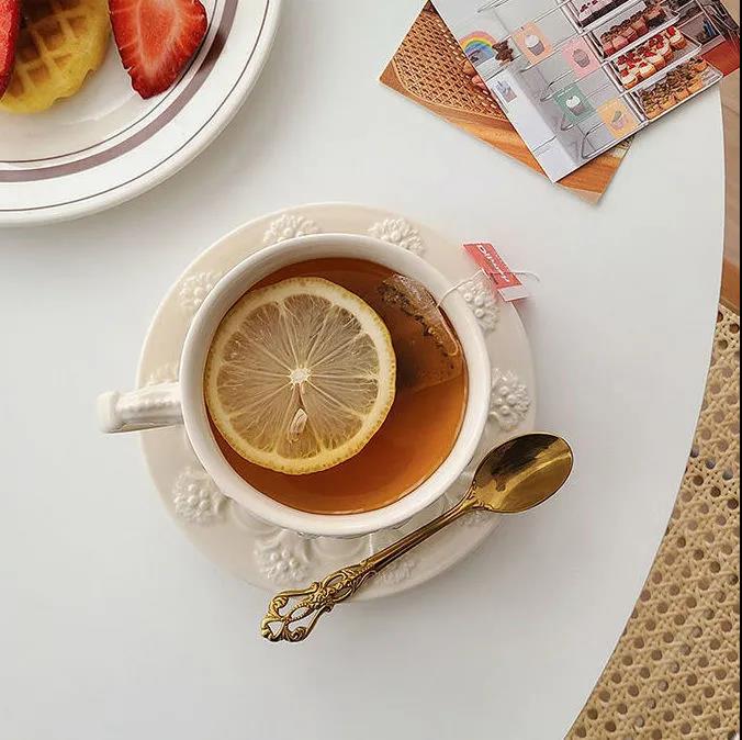 Vintage Exquisite Coffee Cup Luxury Relief Ceramic Afternoon Tea Coffee Cup Flower Tea Cup
