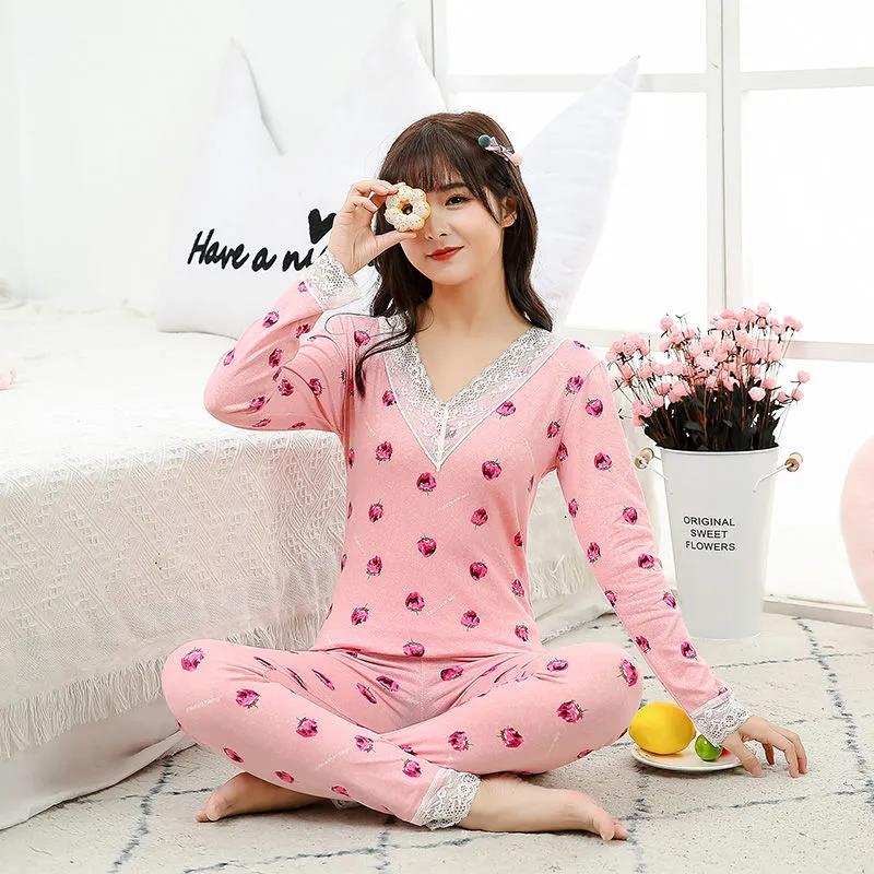 Qiuyi Long Trousers Women's Suit V-neck Round Neck Spring and Autumn Girls Students with Slim Bottoming Underwear Ladies Suit