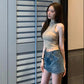 Denim Skirt Female Summer Korean Version Was Thin Package Hip Skirt with Lining A-line Skirt Simple Commute Skirt