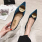 OL Style Velvet Pointed-toe Shoes Women Metal Round Decoration Flats Shoes Soft Low Heels for Ladies