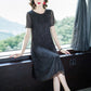 Summer Women Long Large Size Dresses Short Sleeves Solid Color Over-the-knee Long Skirts Casual Women's Pleated Skirts