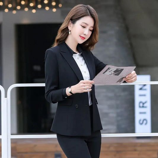 Solid Color Suit Suit Female Suit Interview Work Overalls Professional Temperament Formal Dress Two-piece Suit Jacket + Pants
