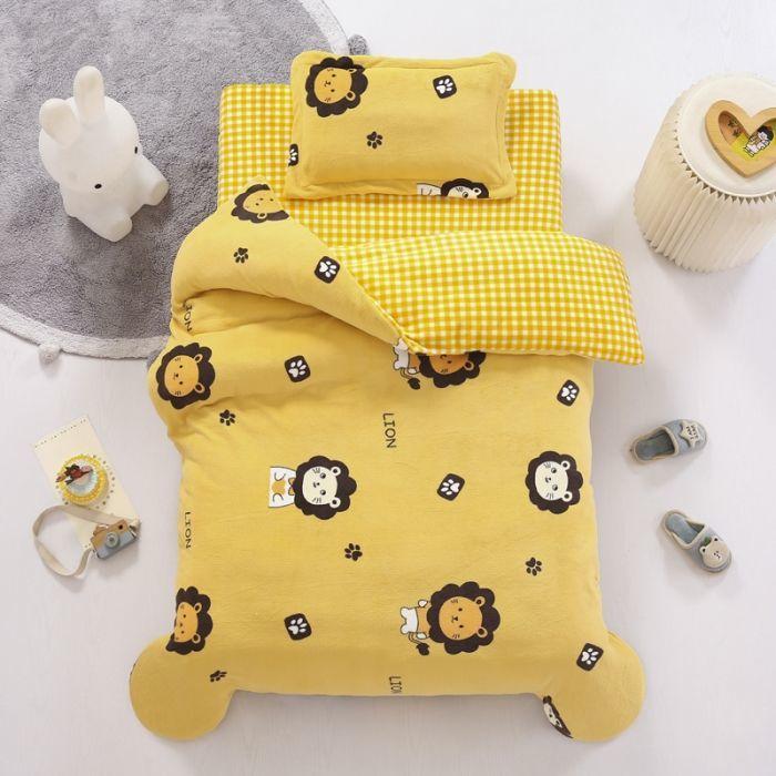 Children's Bed Three-piece Soft Skin-friendly Pillowcase Quilt Cover Sheet Milk Velvet Warm Bed Set Baby Bedding