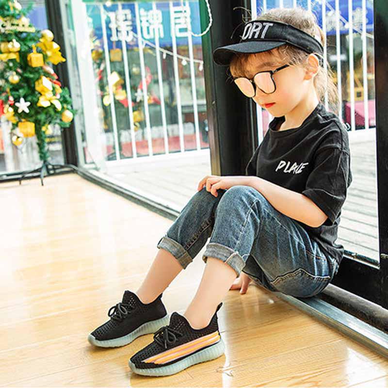 26-37 Child Fluorescence Sneakers Kids Mesh Breathable Non-slip Shockproof Basketball Shoes Lightweight Running Shoes Comfortable Deodorant Girl Shoes