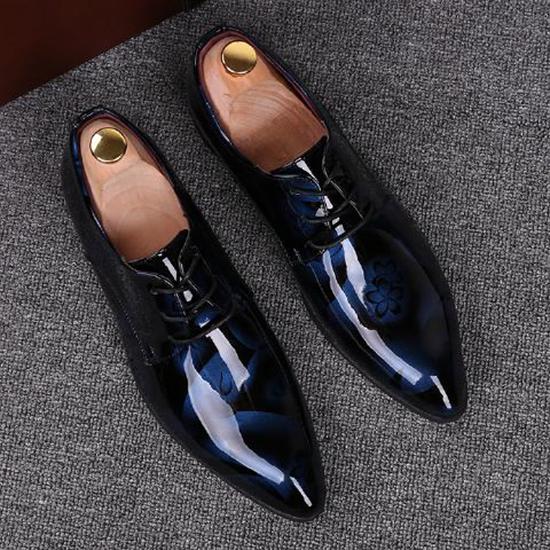 Men's Business Casual Shoes England Fashion Pointed Toe Shoes Leather 3D Patent Leather Men's Shoes