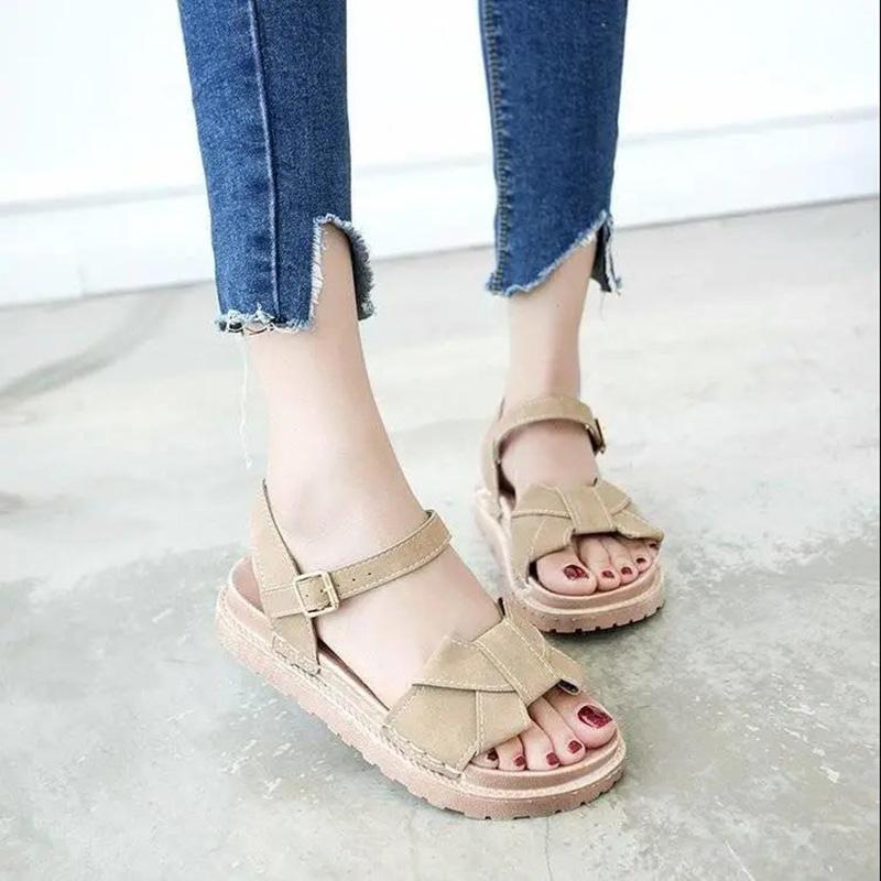 Roman Sandals Female Students Summer Wild Korean Version of The Word Buckle Flat Female Sandals Platform Platform Shoes