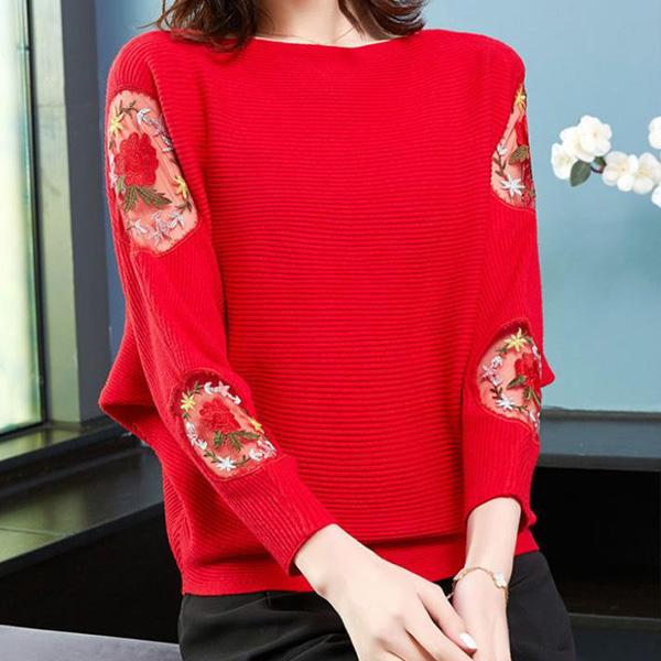 Outer Wear Loose Bat Sleeve Knit Sweater Large Size Lace Casual Sweater Spring and Autumn Print Top Coat